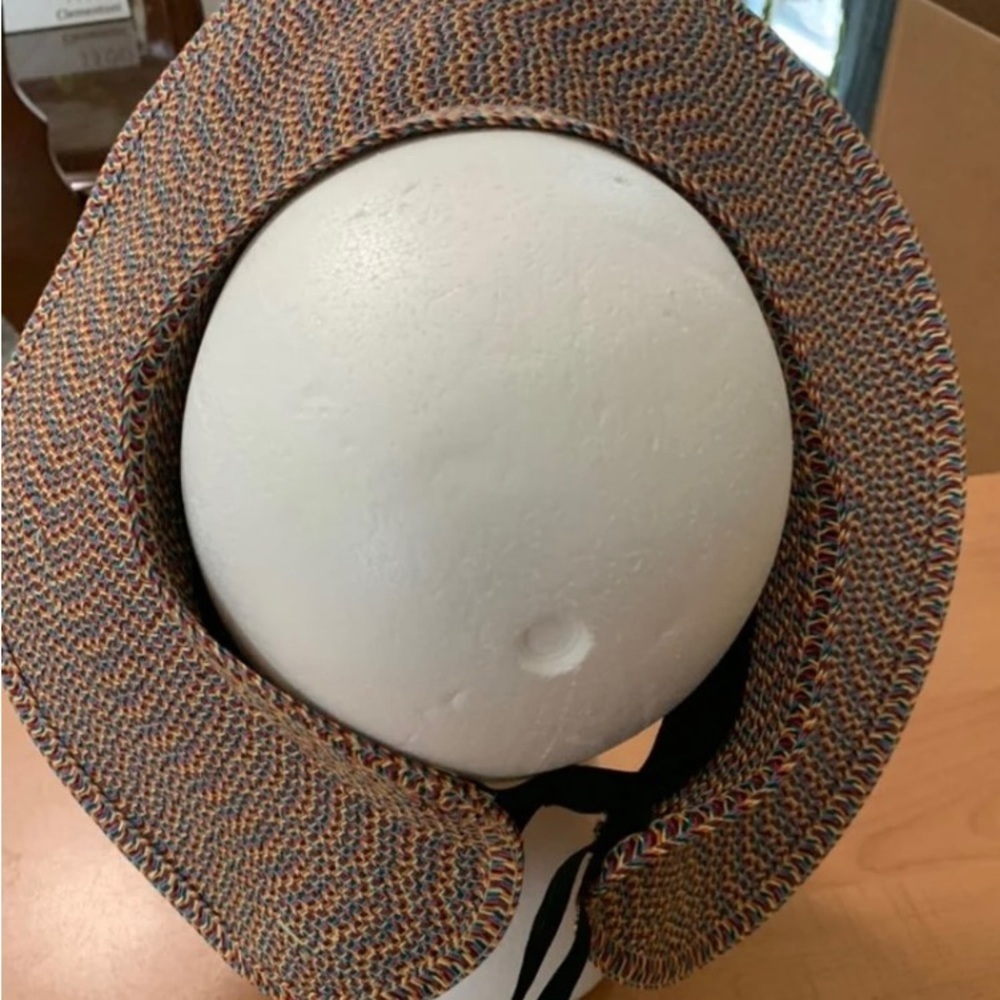 Womans sun hat velcro closure multi colored wide brim straw floppy - Picture 3 of 6